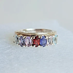 Sterling Silver Mother’s Ring Size 7 – 7 Gemstones Band Topaz Amethyst Garnet - Picture 1 of 14