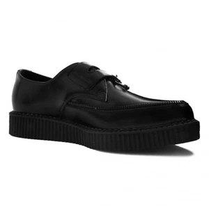 T.U.K. Scarpe da ginnastica uomo A9349 in pelle nera con 2 fibbie a punta setto creeper - Foto 1 di 8