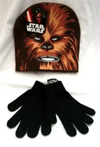 Halloween Brown with Chewbacca Face Applique Knit Beanie Hat+Black Gloves-New! - Picture 1 of 4