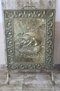 Vintage Brass Fire Screen Embossed Brass Sailing Ship Maritime Sea Design - Picture 1 of 10