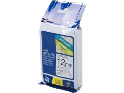 TZE-231 Brother P Touch 12mm W-Bwhite-Black 8m Laminated Invoice + Vat - Image 1 of 2