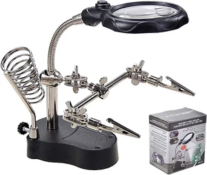 Mlogiroa Helping Hands Soldering Station 3.5X 12X LED Lighted Magnifying Glass - Picture 1 of 11
