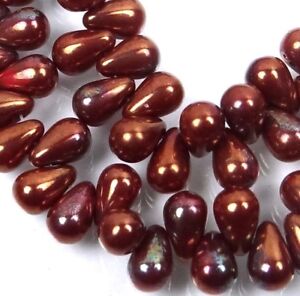 50 Czech Glass Teardrop Beads - Iris - Copper 6x4mm