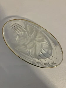 Mikasa Studio Nova Oval Crystal Dish Frosted Gold Trim Iris Candy Jewelry 7" - Picture 1 of 3