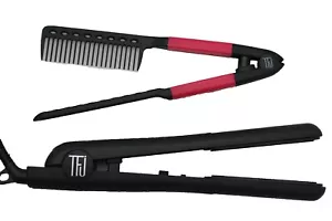 Women Ceramic Flat Iron Hair Comb Set Black Pink Color Adjustable Temperature - Picture 1 of 12