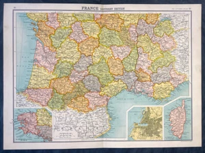 1890 John Bartholomew Large Antique Map of Marseilles, Corsica Southern France - Picture 1 of 2