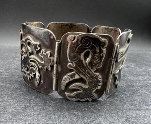 VTG TAXCO Mexico 980 Silver Hinged Panel Bracelet 2.465 Ozt Heavy Handmade - Picture 1 of 9