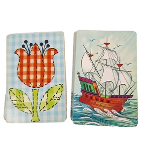 Vintage Trump Playing Cards 2 Sets Red Tulip Sailing Ship Uncoated No Jokers VTG - Picture 1 of 6
