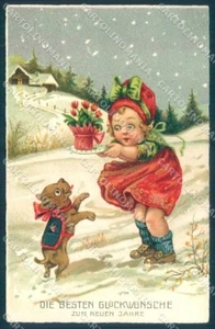 Animals Dog Puppy Girl Flowers WRINKLES serie 5602 cartolina postcard TW1080 - Picture 1 of 2