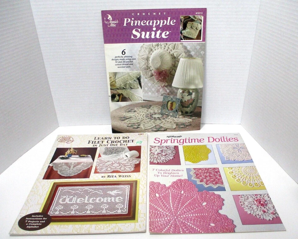 Vintage Crochet Books Patterns for Filet Crochet Doilies Table Toppers Lot of 3 - Image 1 of 4