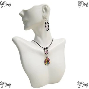 Enamel Ladybug Choker Necklace & Earrings Brown Hand knotted Leather - Picture 1 of 4