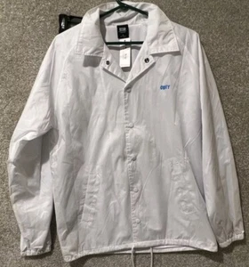 Obey Worldwide White Rain Jacket Medium Button Up Windbreaker NWT - Picture 1 of 12
