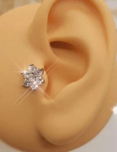 Lg. Flower CZ Helix Tragus Silver Metal Ear Lobe Piercing Jewelry  NWB - Picture 1 of 5