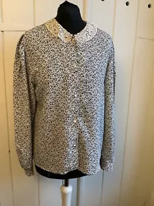 Vtg Debenhams Blouse Sz 12 Pearl Buttons Ditsy Floral Print Sweet Lacy Collar - Picture 1 of 9