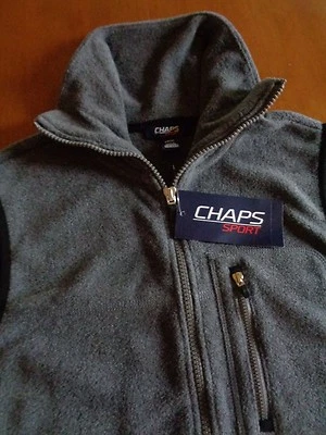 Chaleco polar deportivo con cremallera completa gris pequeño bolsillo en el pecho 2 bolsillos delanteros Chaps para mujer Foto 1 de 4