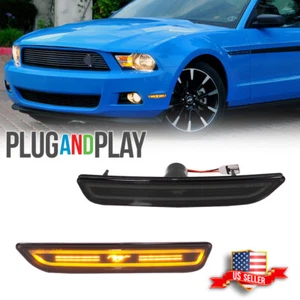 2x Smoked Front Side Marker Light Pony Type Amber LED Kit For 10-14 Ford Mustang - Picture 1 of 9