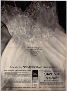 PRINT AD 1987 New Again Blood Stain Remover 8x10.5 Lace Nightgown - Picture 1 of 1