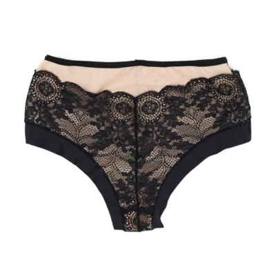 Cream Mid Rise Cheeky Thong Brief Underwear Size Small Black Lace Panties Casual - Image 1 of 3