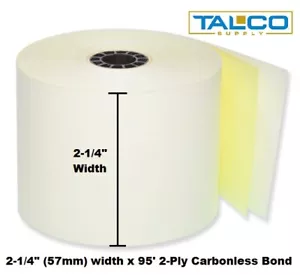 (20) 2-1/4" x 95' 2 CAPAS SIN CARBONO ROLLOS DE PAPEL POS RECIBO ~ ENVÍO GRATUITO~ - Imagen 1 de 1