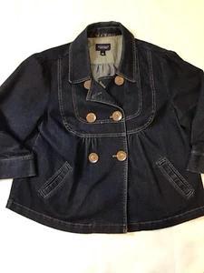 Sonoma Womens Size Large Dark Blue Jean Jacket Empire Cut Brown Buttons - Picture 1 of 7