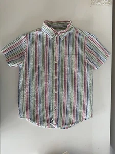 J Crew Crewcuts Boys Short Sleeve Button Down Shirt Seersucker Stripe Size 10 - Picture 1 of 2