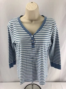 Anne Klein AK Sport Damen Oberteil blau-weiß gestreift M V-Ausschnitt - Bild 1 von 6