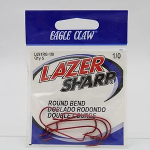 Eagle Claw L091RG Round Bend Red Lazer Sharp Fishing Hooks 1/0 5 Pack - Picture 1 of 2