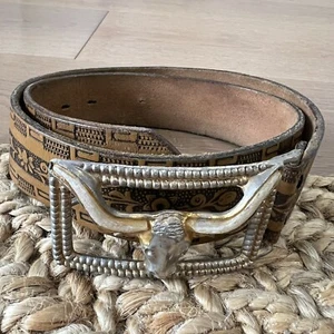 VTG Boys 60s BULL LONGHORN FABIL Tooled Steerhide Leather Western COWBOY Belt 28 - Picture 1 of 11