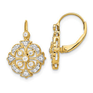 10K Yellow Gold Diamond Leverback Earrings