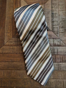 Canali Mens 100% Silk Brown Grey Diagonal Striped Tie Italy Designer EUC - Picture 1 of 7