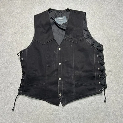 Chaleco de cuero Pro Rider para hombre grande negro con botones a presión motociclista motocicleta EE. UU. Foto 1 de 4