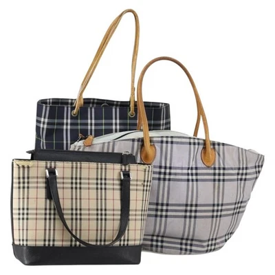 BURBERRY Nova Check Bag Lona Nylon Juego de 3 Azul Marino Beige Azul Claro Auténtico bs30848 Foto 1 de 4