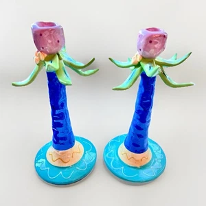 Candelabri in ceramica Susan Painter Palme - Set di 2 FIRMATI - alti 9,5" - Foto 1 di 12