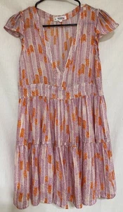 Lemlem Orange Pink Gold Printed Mini Tent Dress Ruffled V Neck - Small - Picture 1 of 20