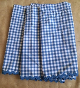 Martha Stewart Gingham Plaid Rickrack Check Cafe VALANCE Blue White 12.5" x 60" - Picture 1 of 10