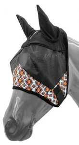 Máscara de mosca con estampado azteca Showman naranja, amarillo y verde azulado con orejas - Imagen 1 de 1