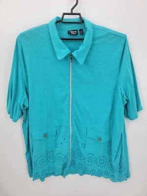 Top de mujer Onque Plus 3X azul manga corta cremallera recorte bolsillos Foto 1 de 4