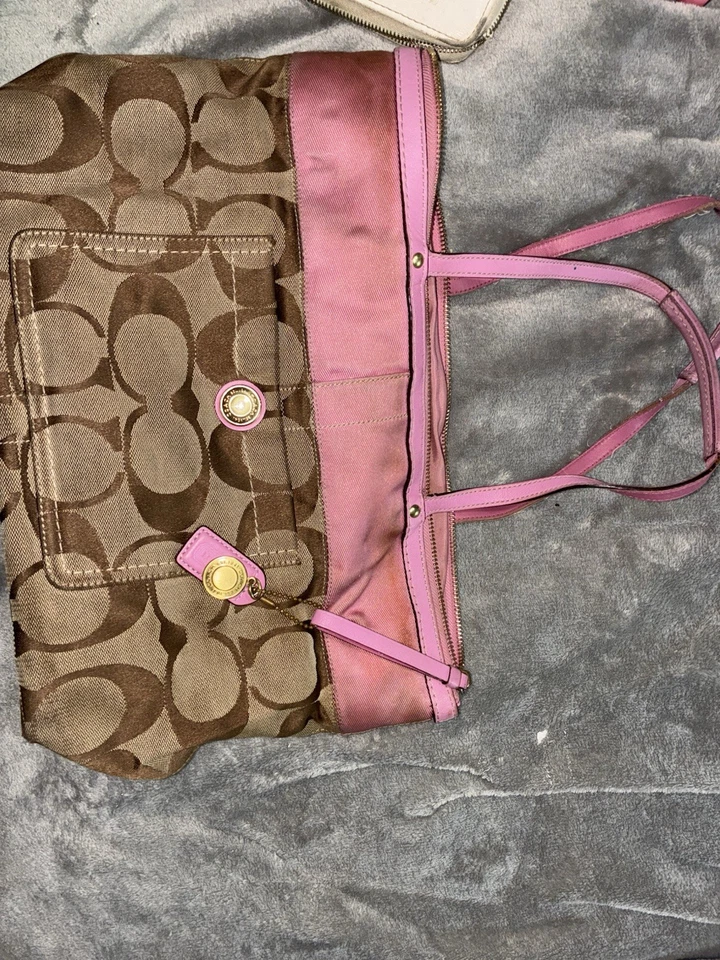 Bolso de hombro Coach Legacy para mujer vintage Y2K monograma firma marrón, rosa Foto 1 de 4