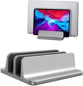 Double Slot Vertical Laptop Tablet Stand Mount Space saving Storage For Laptop C - Picture 1 of 5