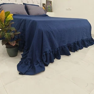 Linen Double Ruffle Duvet Cover, French Linen Bedding Covers Set, Christmas gift - Picture 1 of 9