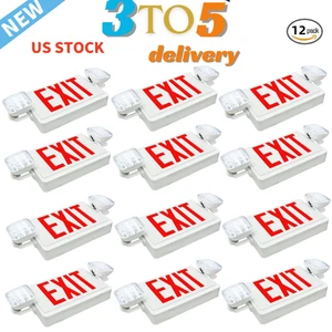 LED Exit Sign/Emergency Light Combo,Double Sided LED Emergency EXIT Sign 12 Pack - Picture 1 of 17