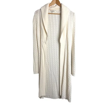 Cárdigan plumero tejido con cable crema Ann Taylor LOFT XS frente abierto mezcla de angora Foto 1 de 4