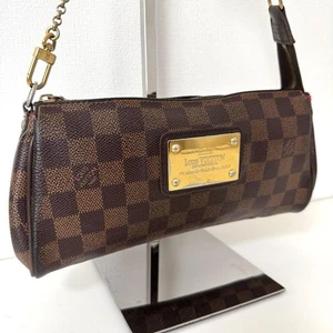 Borsa pochette Louis Vuitton Damier Ebene Eva marrone borsetta fuori produzione usata - Foto 1 di 18