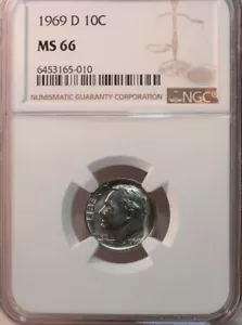 1969-D Roosevelt Dime, NGC MS66 (very close to FT)(Brilliant & Uncirculated) - Picture 1 of 4