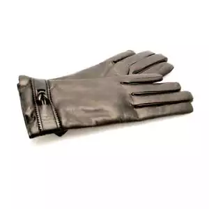 NEW ENNEGI Gloves Female Leather Black Italy - 3C-75 - Picture 1 of 2