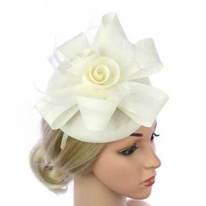 Women Feather Hair Fascinator Clip Wedding Headband Royal Tea Cocktail Party Hat - Picture 1 of 21