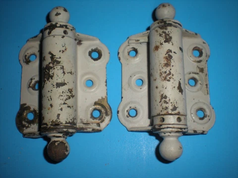 Antique Screen Door Hinges Arts Craft Spring loaded Old vtg Pair Cover
