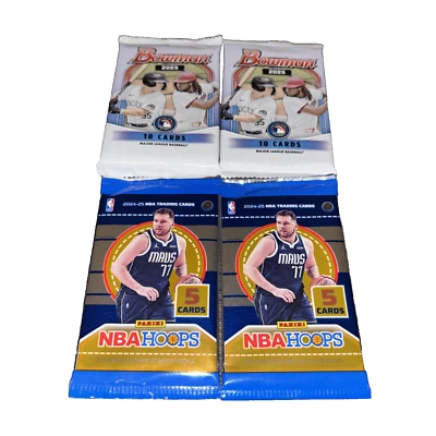 (2)2025 Bowman Baseball-10 Card Packs &(2)Panini Nba Hoops-5 Card Pks-Free Ship- - Image 1 of 4