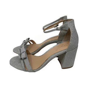 Jewel by Badgley Mischka Open Toe Shoes Womens Size 8 Glitter silver chunky heel - Picture 1 of 12