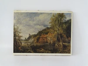 "Oleografo vintage sobre lienzo río campo paisaje cabañas castillo 16"" X 12""" - Imagen 1 de 7